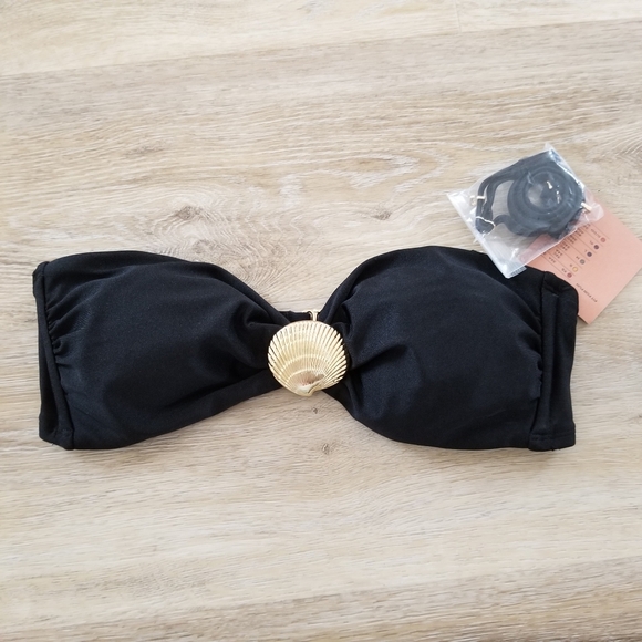 NWT Shade & Shore Black Shell Detail Bikini Top Size Large - Picture 2 of 9